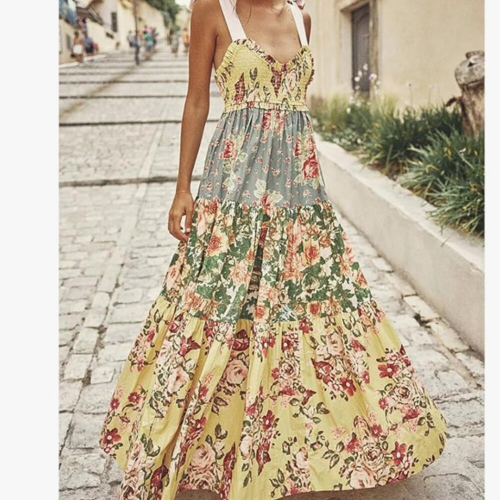 Free People Floral Maxi Dress in Green and Yellow - Picture 5 of 6
